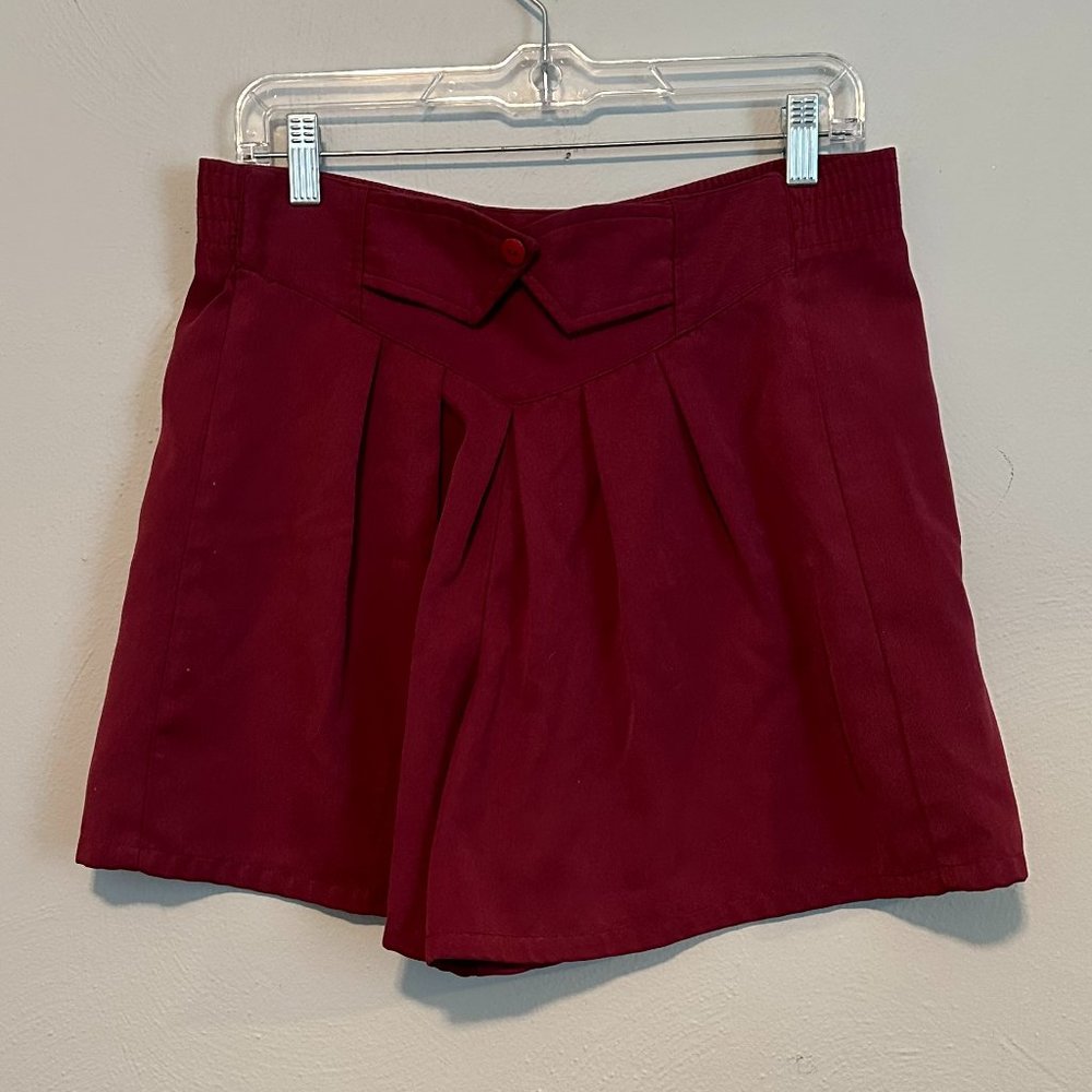 Vintage 80's Fox Hollow Women's High Waisted Burgandy Shorts with Bow Size 12